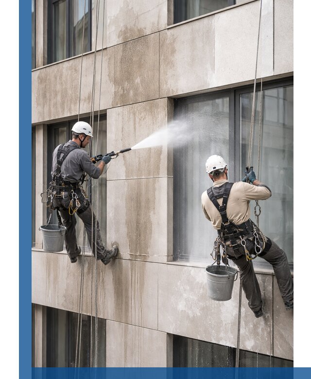 Послестроительная мойка фасада промышленным альпинизмом в Инте