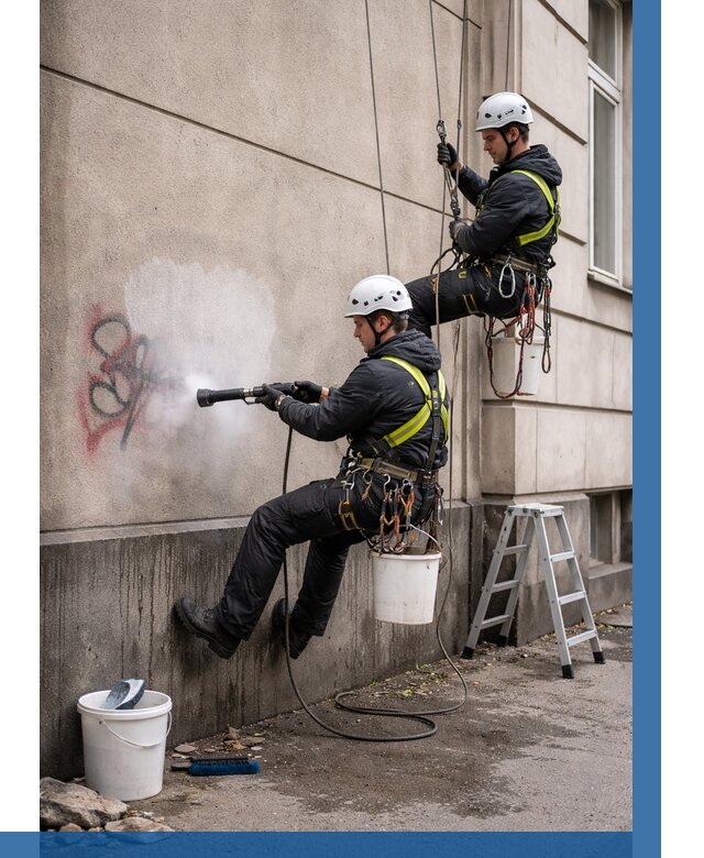 Удаление граффити с фасада в Инте от 4564 р. | ВЫСОТНИК-Инт