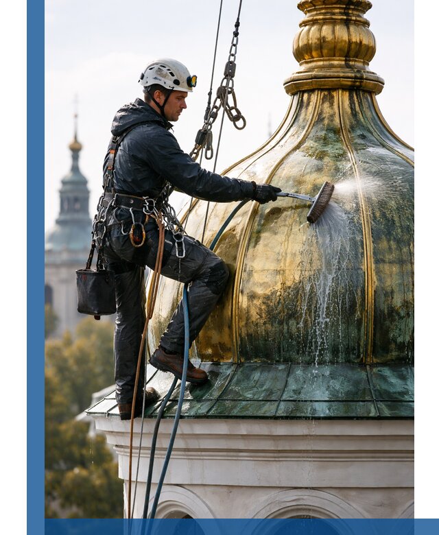 Профессиональная мойка куполов и шпилей высотными альпинистами в Инте
