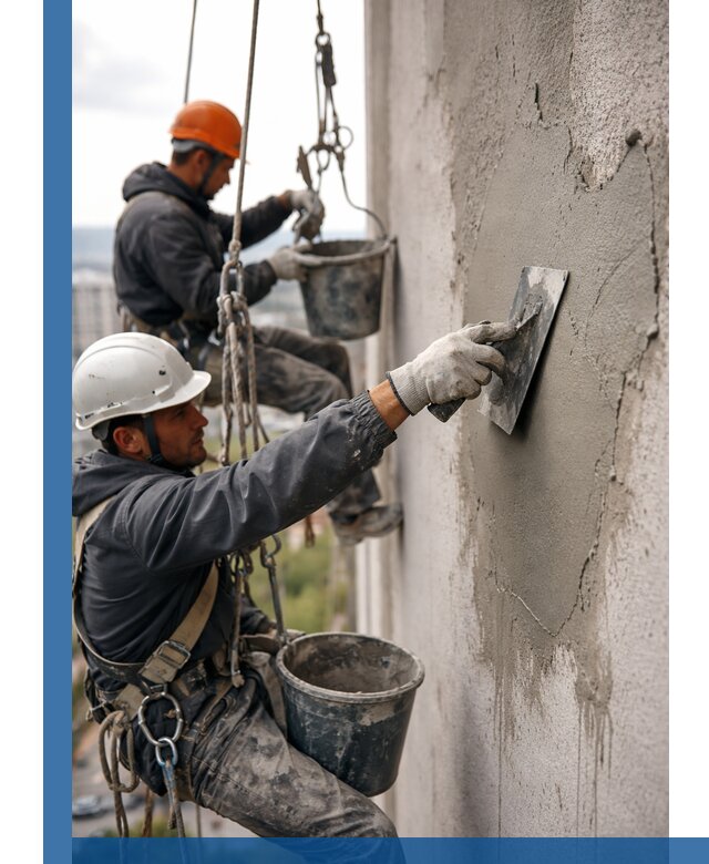 Штукатурка фасада на высоте в Инте профессиональные работы