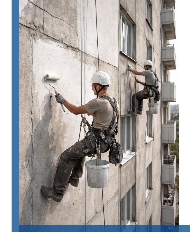 Покраска бетонного фасада в Инте для жилых и промышленных объектов