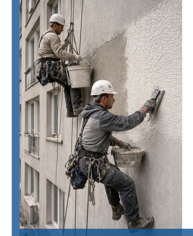 Нанесение декоративной штукатурки короед на фасад в Инте