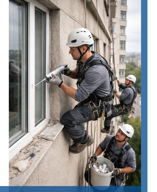 Герметизация оконных швов снаружи в Инте от 1521 р. | ВЫСОТНИК-Инт