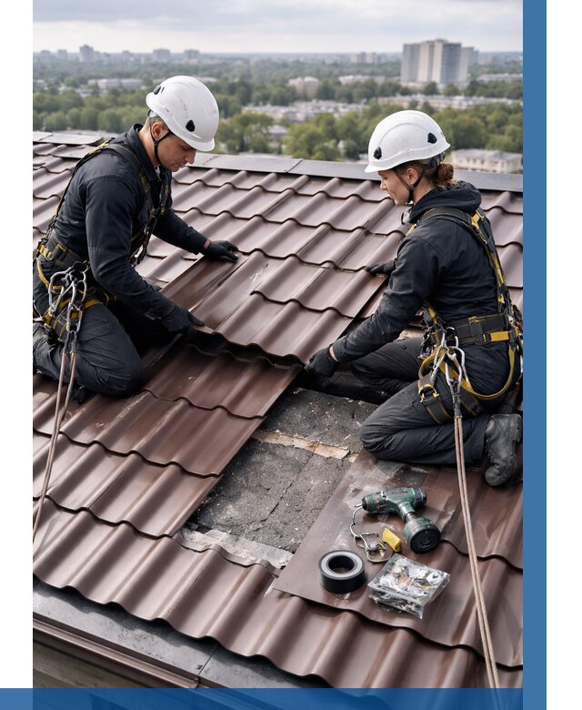 Ремонт металлочерепицы на крыше в Инте от 913 р. | ВЫСОТНИК-Инт