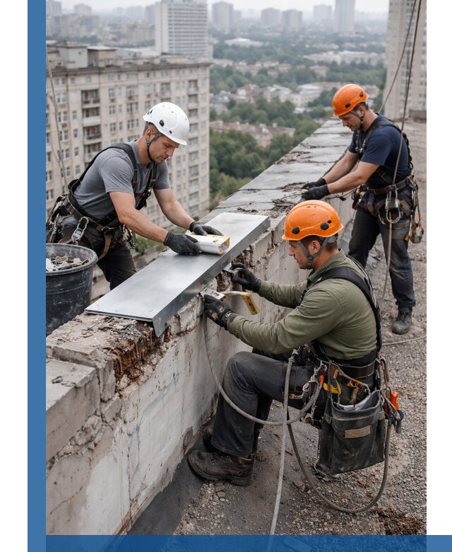 Ремонт парапета на кровле в Инте, высотные работы с гарантией