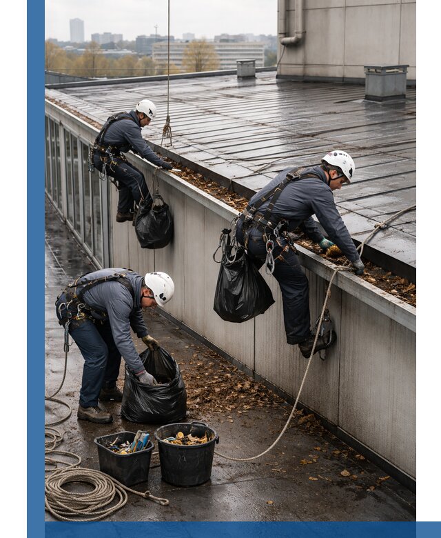 Очистка кровли по периметру в Инте силами промышленных альпинистов