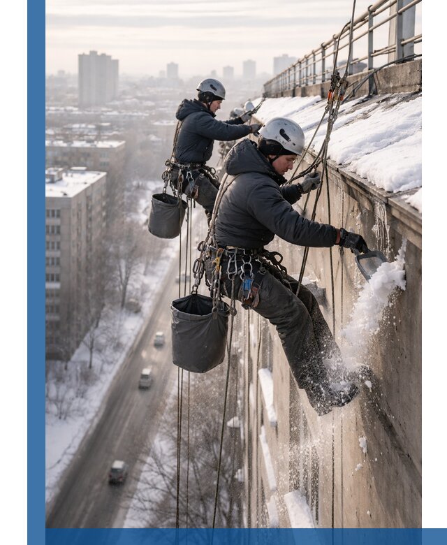 Очистка карнизов от снега в Инте профессионально и безопасно
