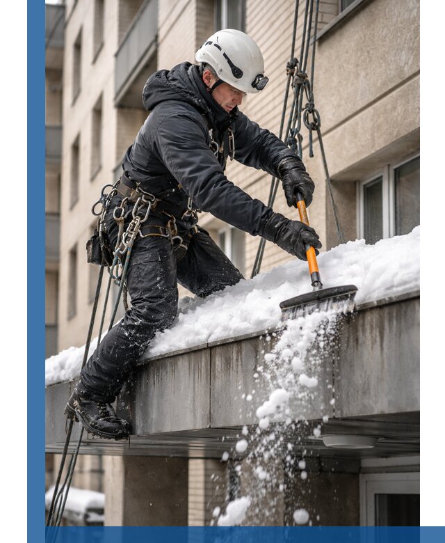 Очистка козырьков от снега в Инте круглогодично безопасно