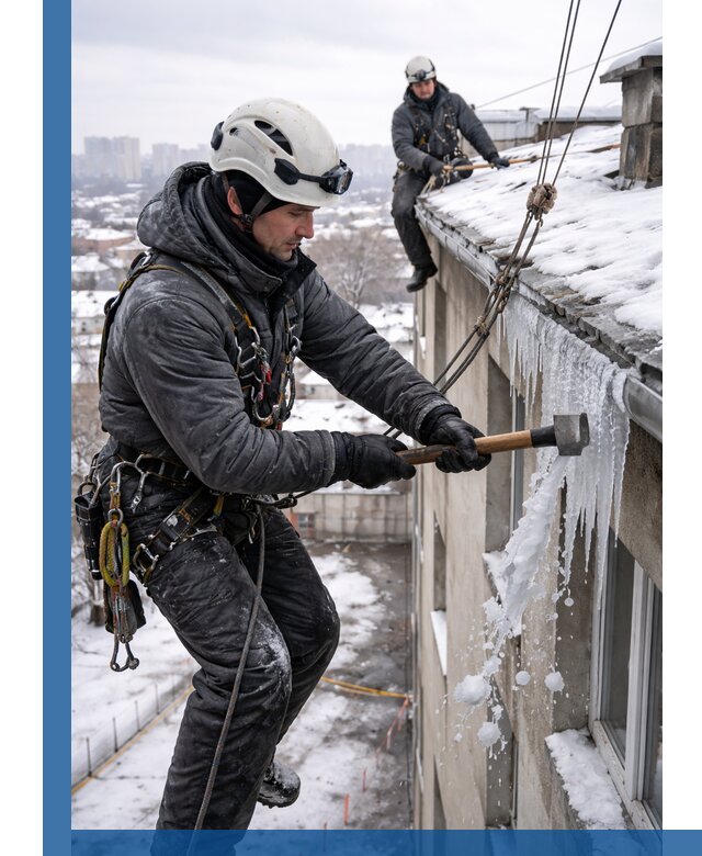 Сбивание и удаление сосулек с крыши в Инте безопасно