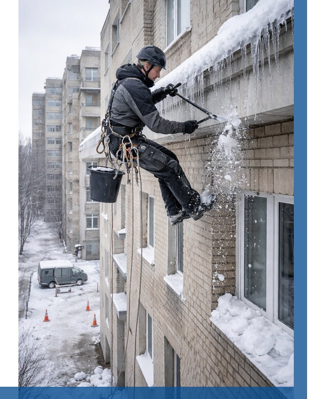 Удаление наледи с карнизов в Инте от 355 р. | ВЫСОТНИК-Инт