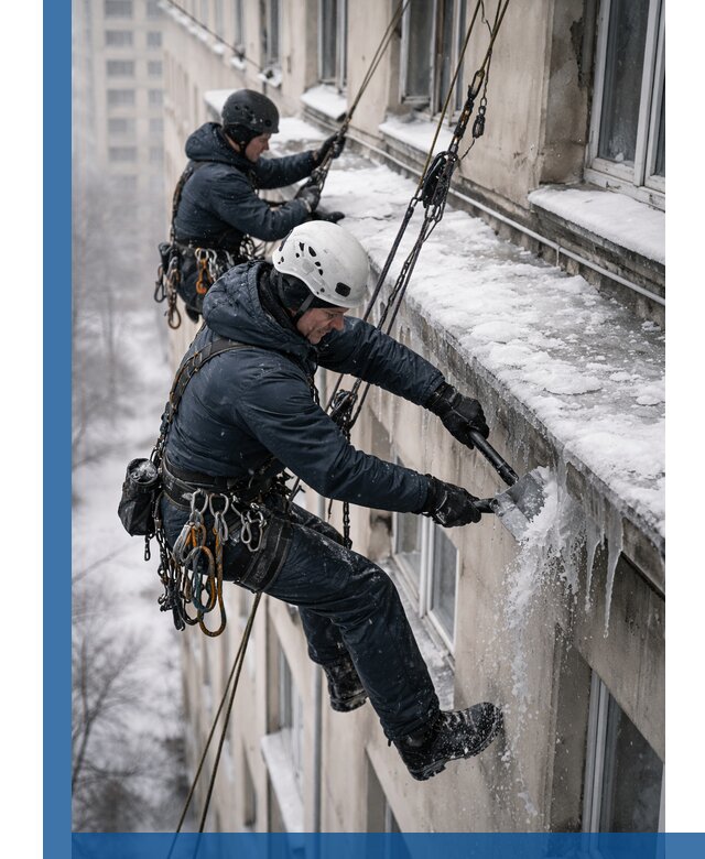 Удаление наледи и сосулек с карнизов в Инте профессионально