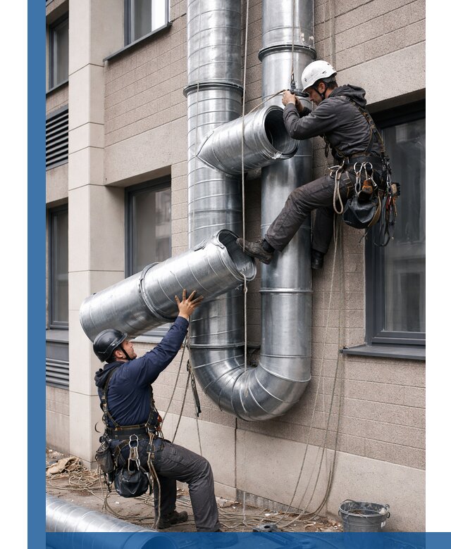 Монтаж фасадных воздуховодов в Инте с герметизацией и крепежом