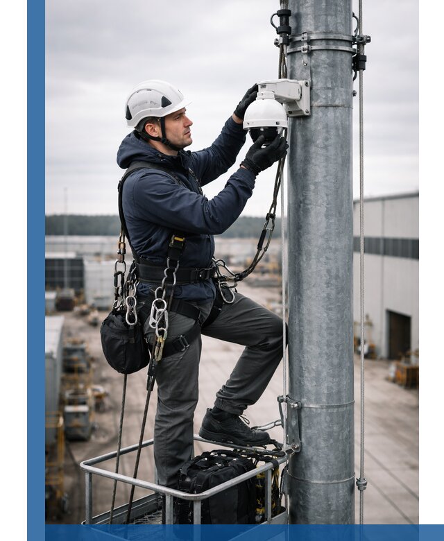 Профессиональная установка видеокамер на мачте в Инте