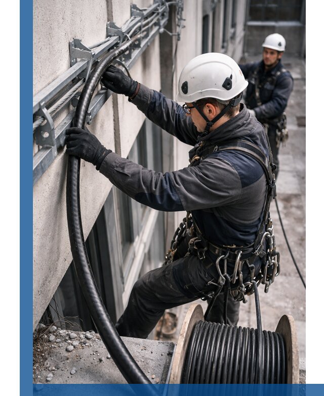 Протяжка кабеля питания на высоте в Инте с гарантией безопасности и качества