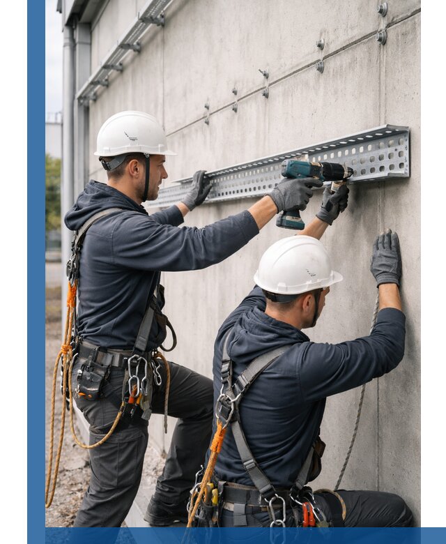 Монтаж кабельных лотков на фасаде зданий в Инте с гарантией