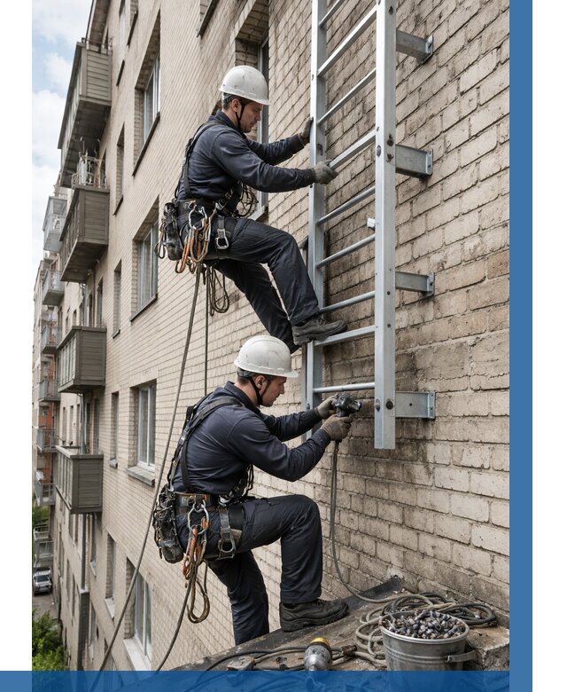 Монтаж пожарной лестницы в Инте от 25355 р заказать у ВЫСОТНИК-Инт