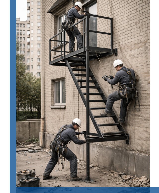 Монтаж пожарной лестницы в Инте, установка и крепление