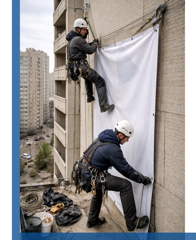 Профессиональный монтаж баннеров на фасаде в Инте