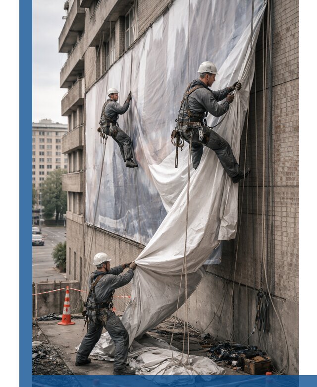 Демонтаж баннеров с фасада в Инте оперативно и безопасно