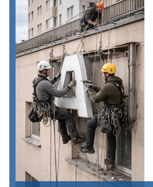 Ремонт и восстановление наружных вывесок на высоте в Инте