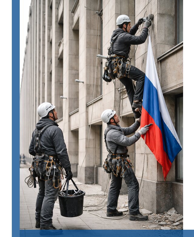 Профессиональная установка флагов на фасаде в Инте