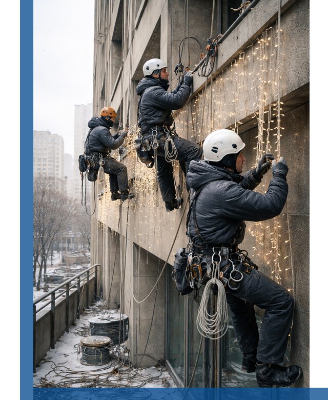 Монтаж новогодней иллюминации и украшение фасадов в Инте