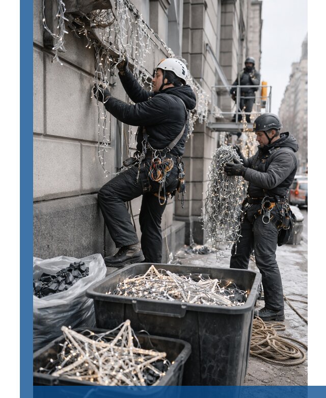 Демонтаж новогоднего оформления и гирлянд в Инте