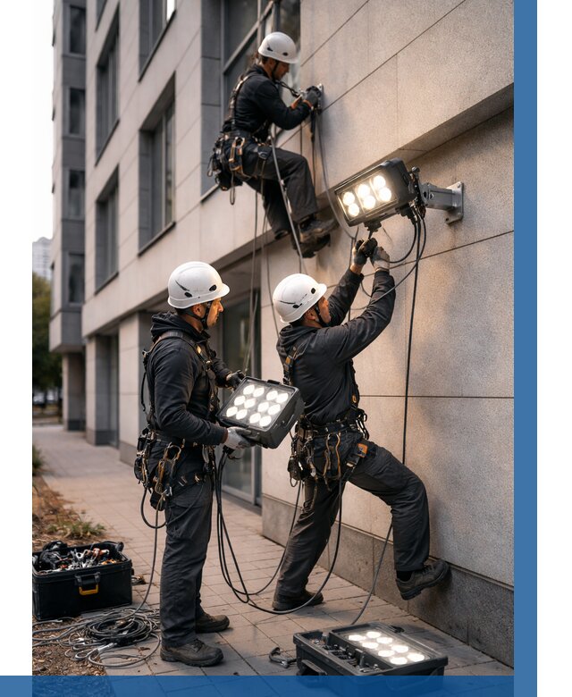 Монтаж прожекторов на фасаде в Инте от 7607 р. | ВЫСОТНИК-Инт