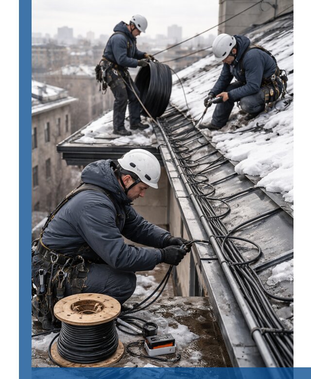 Монтаж греющего кабеля на кровле в Инте под ключ