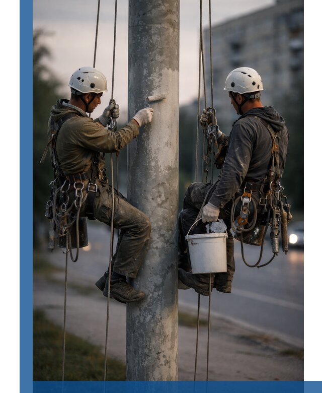 Покраска опор освещения и антикоррозийная защита в Инте