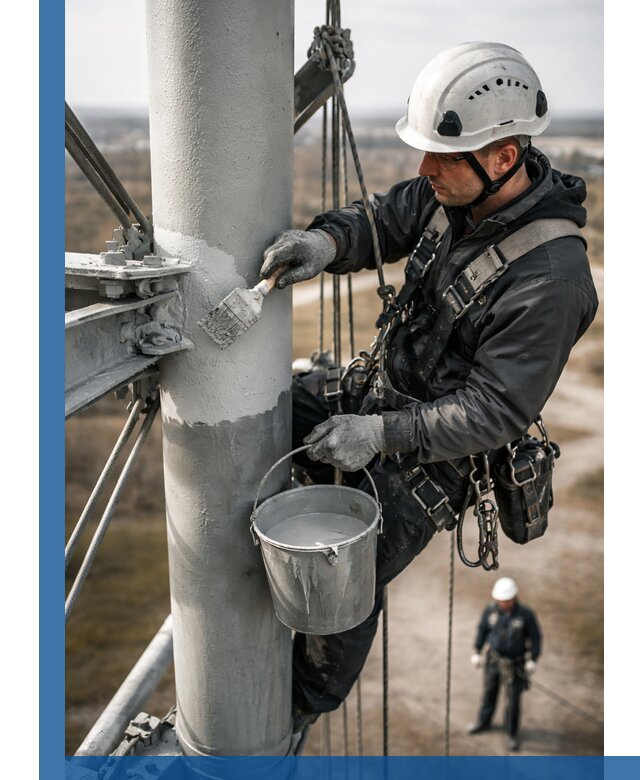 Покраска мачт связи в Инте промышленными альпинистами