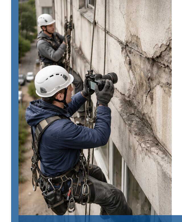 Фотофиксация дефектов фасада с высотной съемкой в Инте