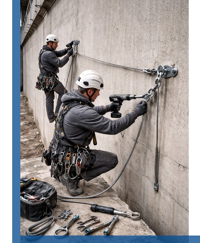 Монтаж анкерных линий высотной безопасности в Инте