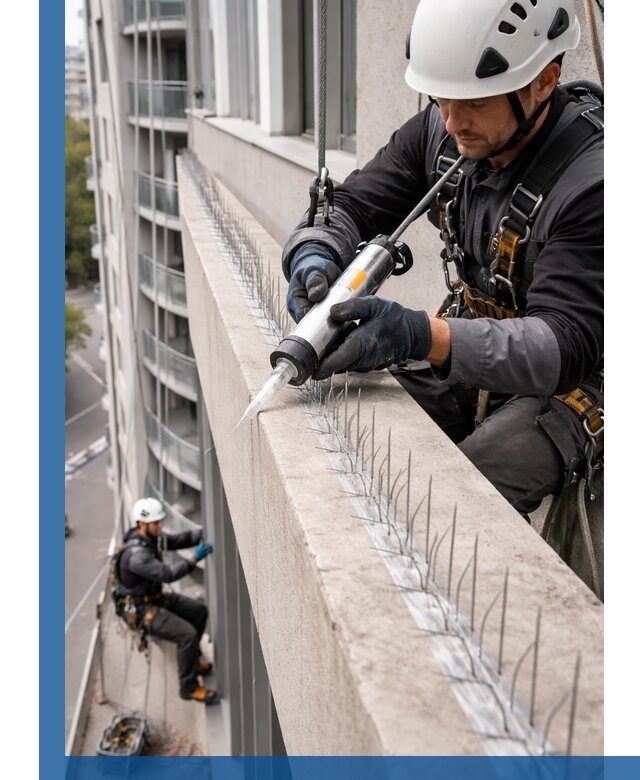 Установка шипов от птиц на фасадах и кровлях в Инте